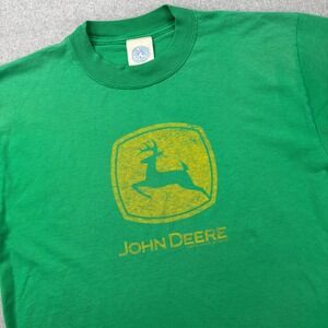 Vintage 90s John Deere T Shirt Mens L Faded Green Made In USA Earth Tones *FLAW